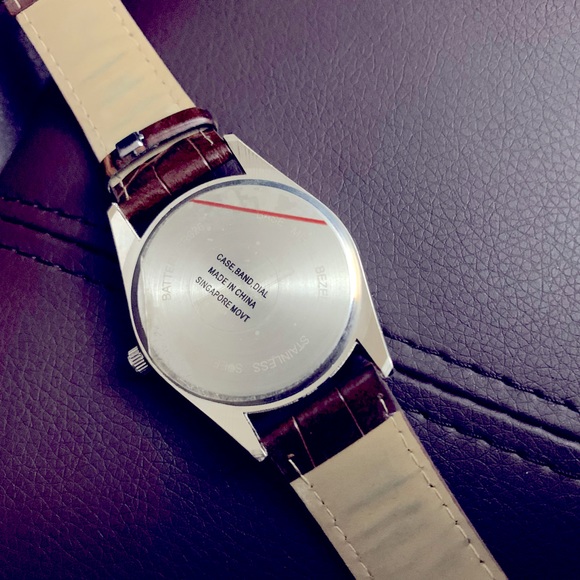 New»Stylish-Clean Men’s Sliver+Gold Classic Brown Leather Watch Band By Ensemble - Picture 13 of 16